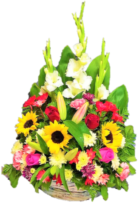 Vibrant Floral Arrangement Basket PNG Image