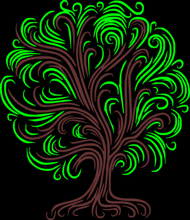 Vibrant Green Swirl Tree Art PNG Image