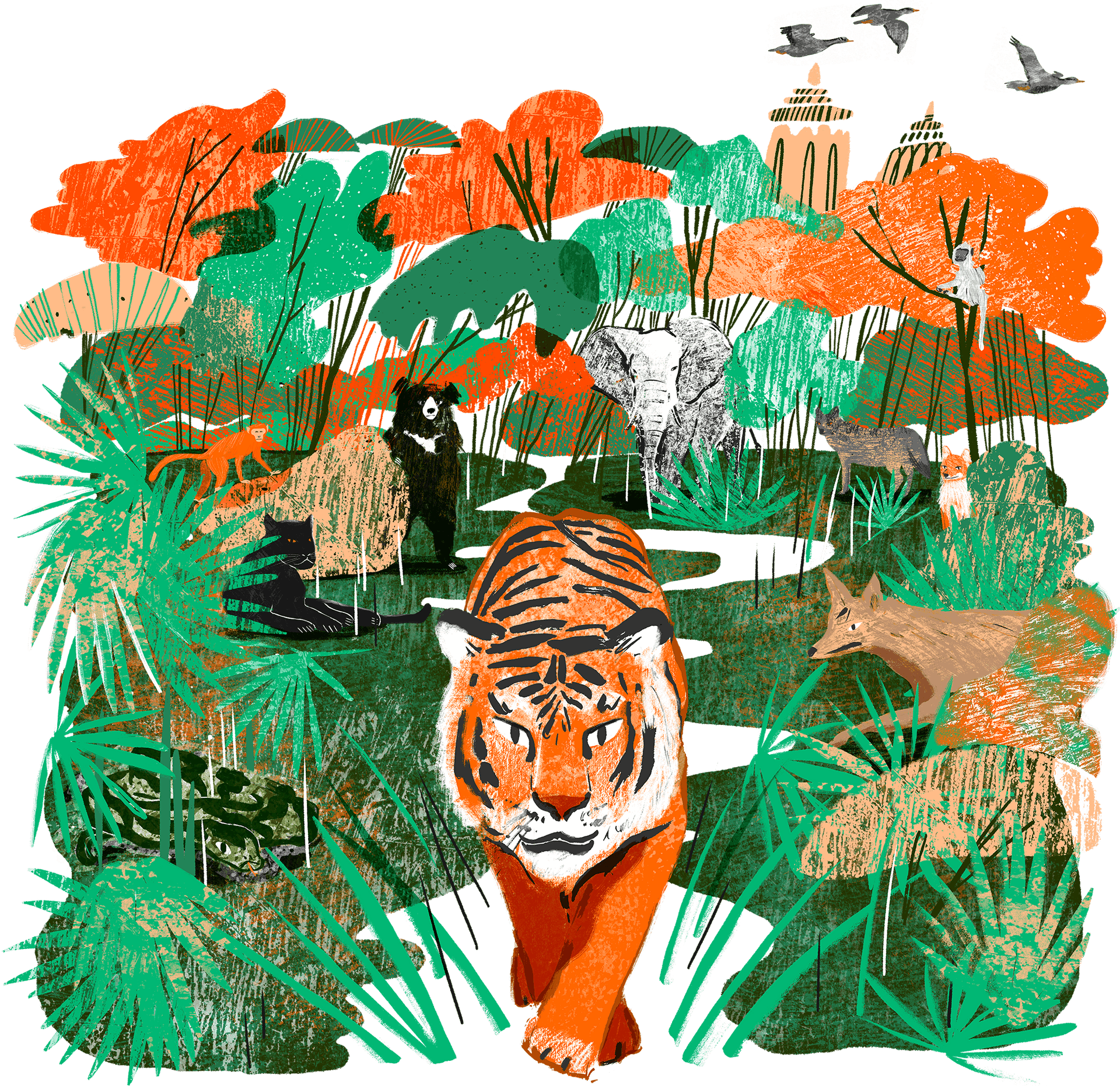 Vibrant_ Jungle_ Wildlife_ Illustration PNG Image