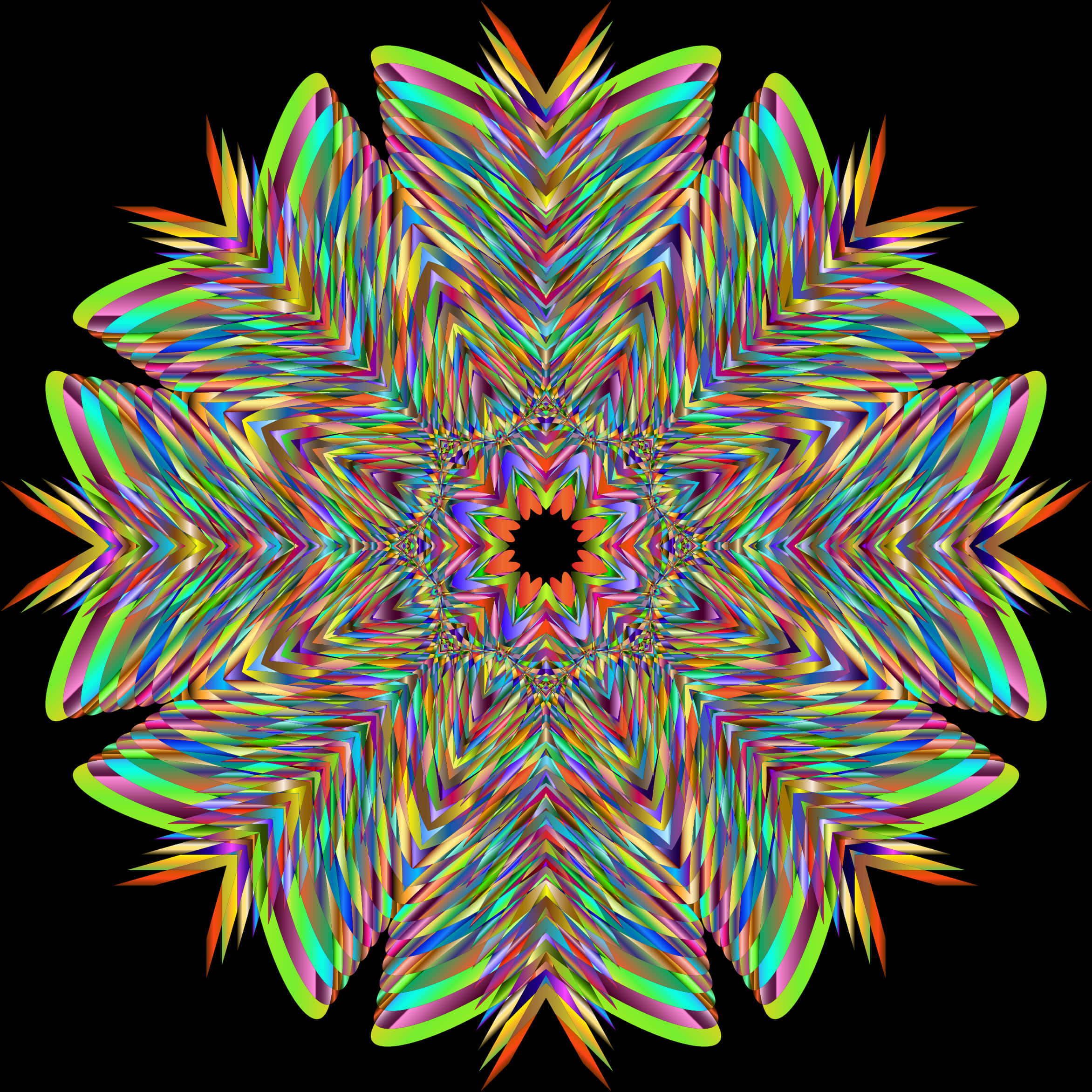 Vibrant_ Kaleidoscope_ Snowflake_ Pattern PNG Image