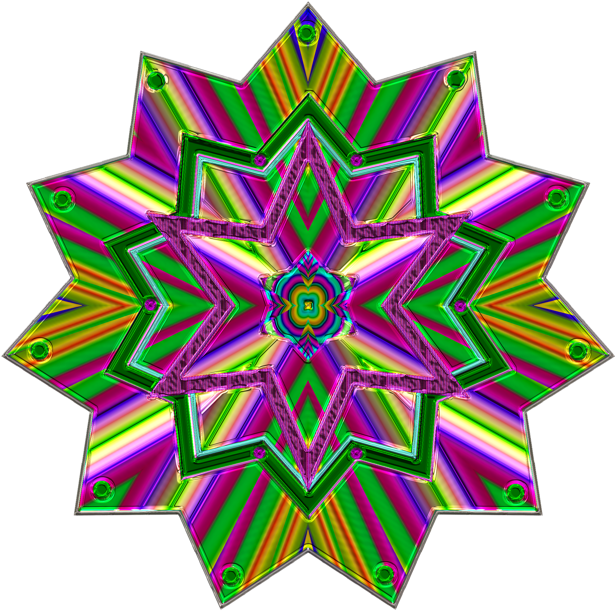 Vibrant Kaleidoscopic Crystal Star PNG Image