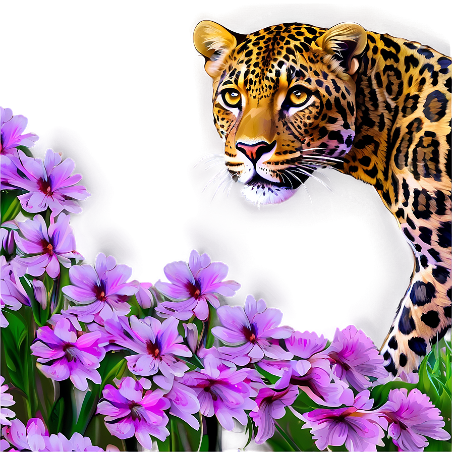 Vibrant Leopard In Flowers Png Ogd PNG Image