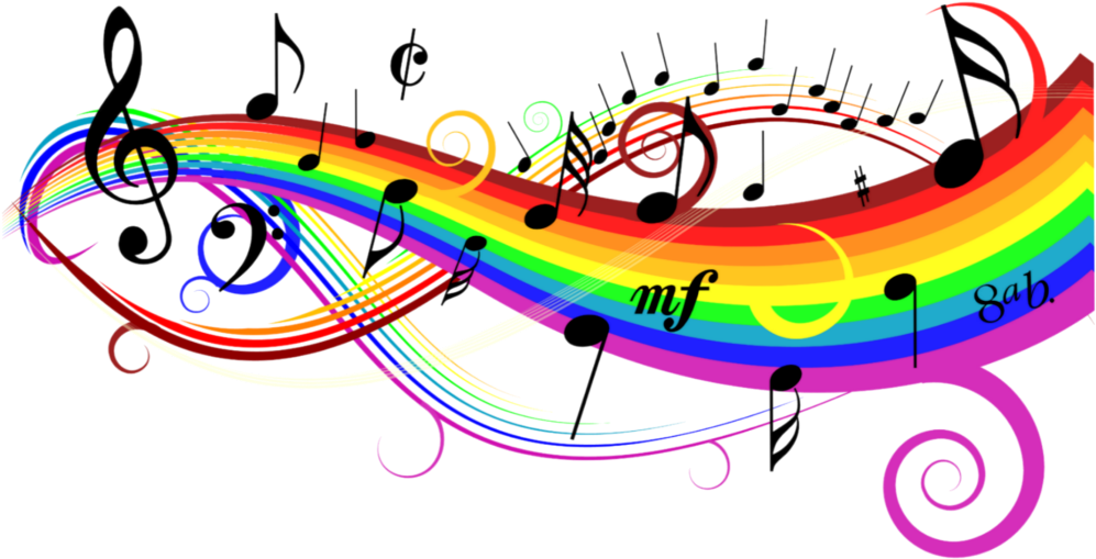 Vibrant Musical Notes Color Wave PNG Image