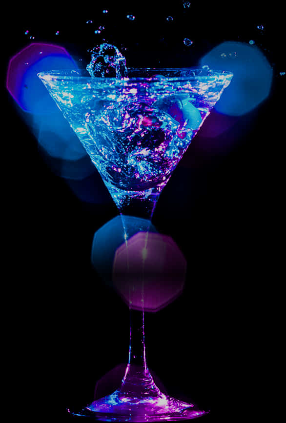 Vibrant Neon Cocktail Glass PNG Image