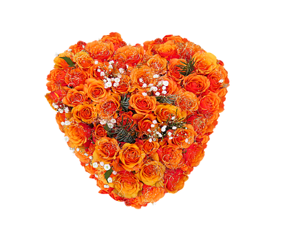 Vibrant Orange Floral Heart PNG Image