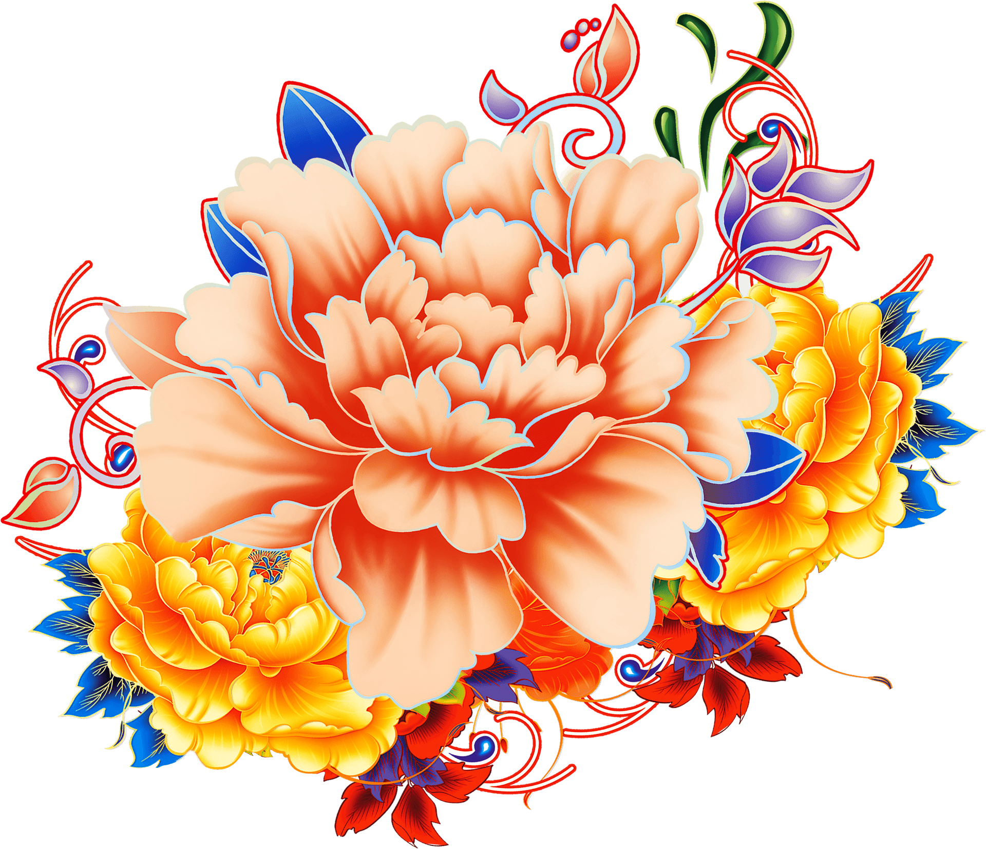 Vibrant Peony Illustration PNG Image