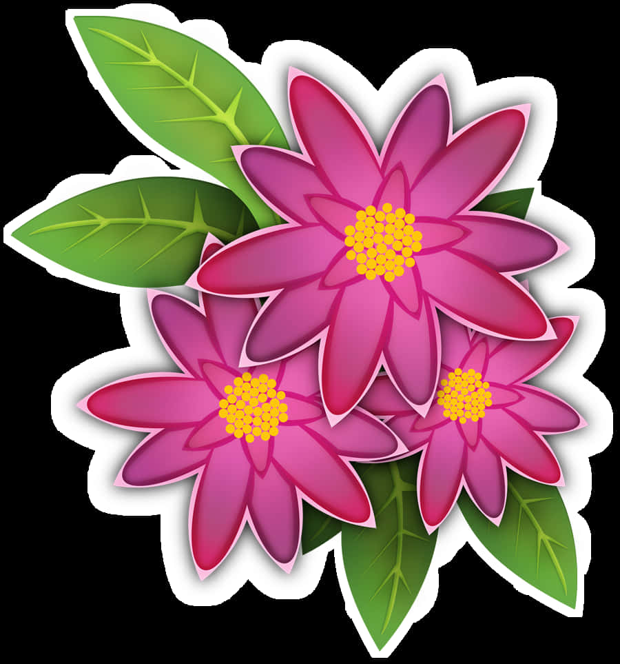 Vibrant Pink Flowers Illustration PNG Image