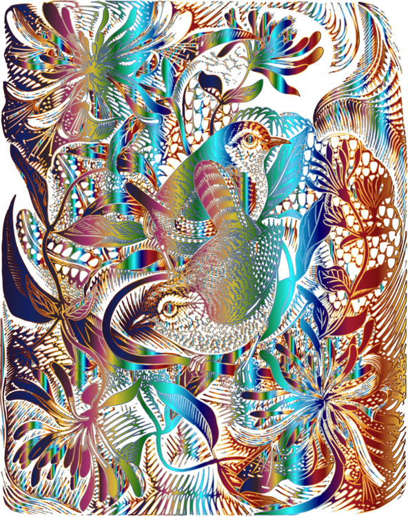 Vibrant Psychedelic Floral Birds.png PNG Image