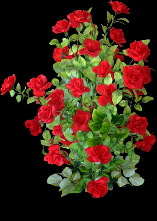 Vibrant Red Rose Bush PNG Image