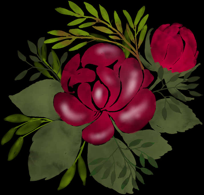 Vibrant_ Red_ Watercolor_ Flowers PNG Image