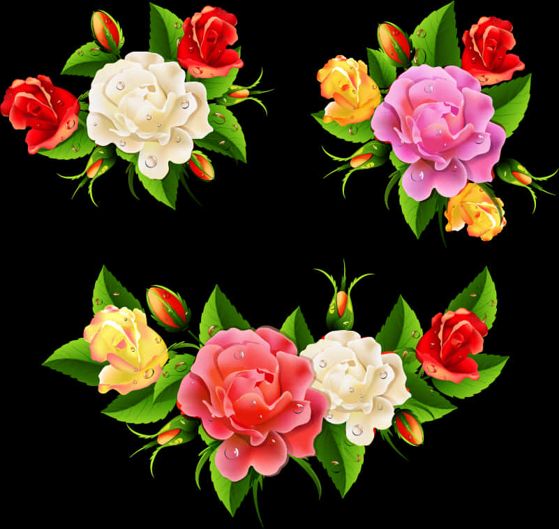 Vibrant_ Roses_ Collection_ Vector PNG Image