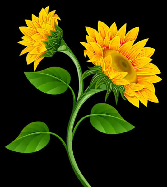 Vibrant Sunflowers Vector Illustration PNG Image