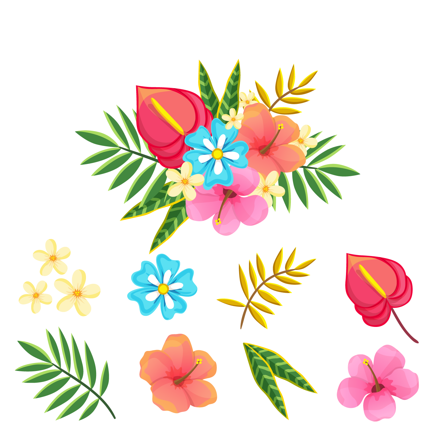 Vibrant Tropical Flora Illustration PNG Image