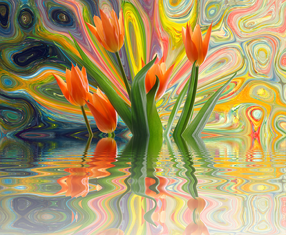 Vibrant_ Tulips_ Abstract_ Reflection PNG Image