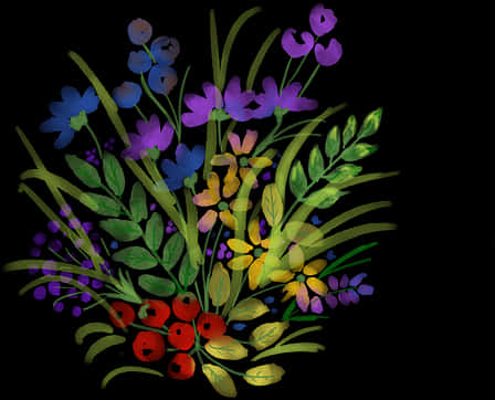 Vibrant Watercolor Floral Arrangement PNG Image