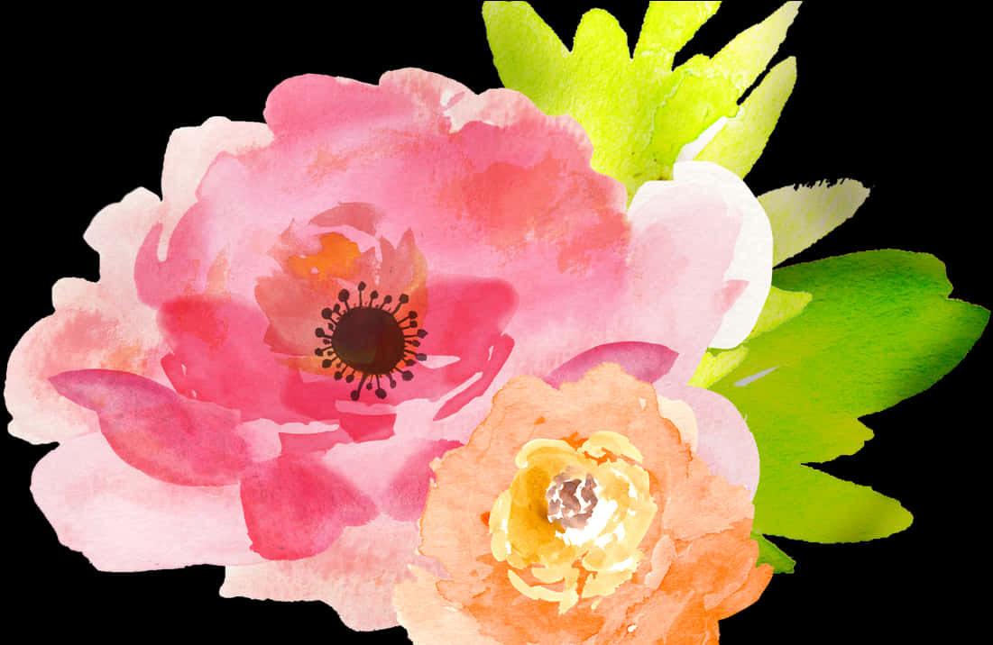 Vibrant Watercolor Floral Artwork PNG Image