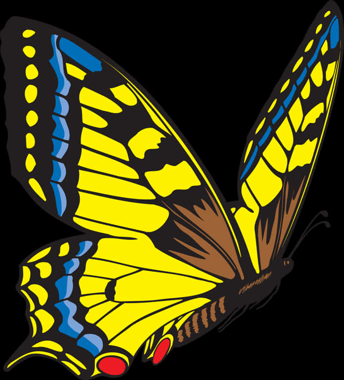 Vibrant Yellow Butterfly Illustration PNG Image