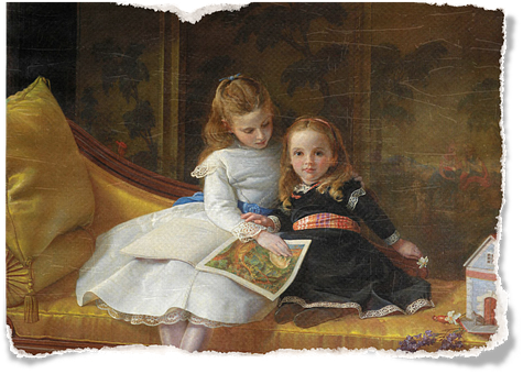 Victorian Children Reading Together PNG Image