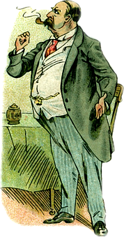 Victorian Gentleman Smoking Cigar PNG Image