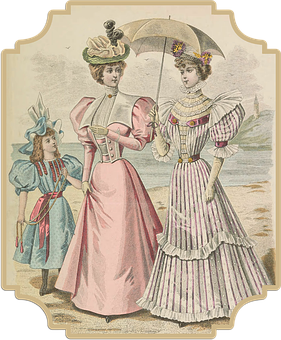 Victorian Ladies Promenade Fashion PNG Image