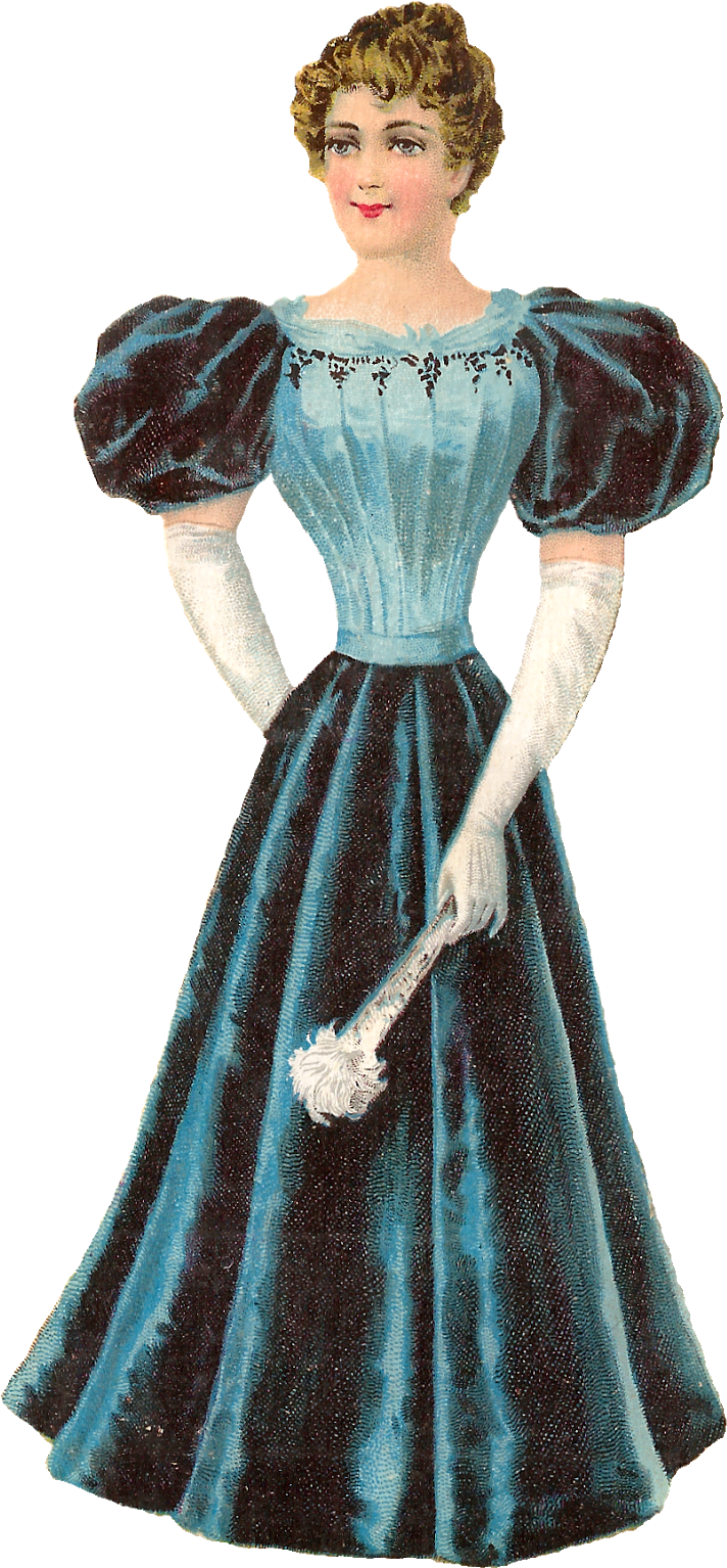 Victorian Ladyin Blue Dress PNG Image