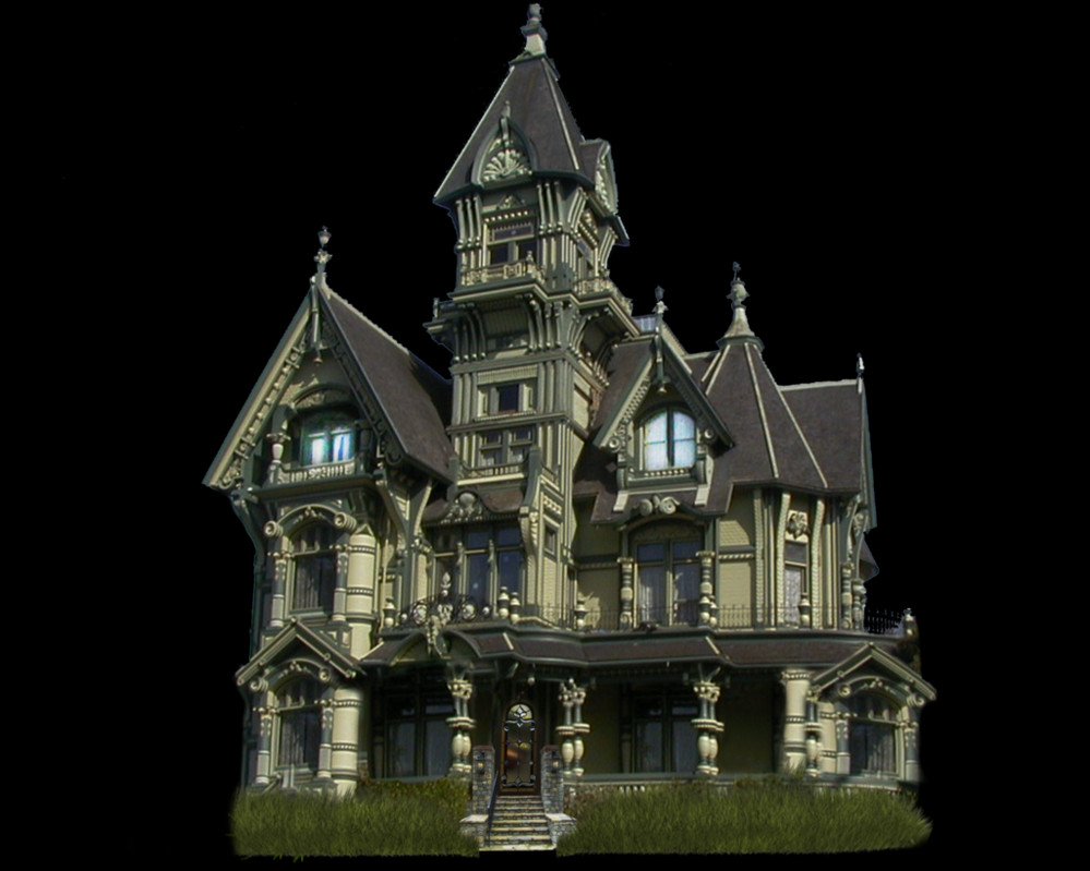 Victorian Mansion Nighttime PNG Image