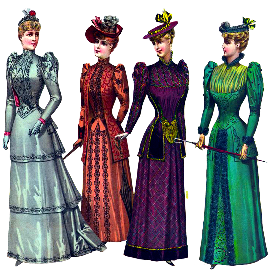 Victorian Women Fashion Illustration PNG Image