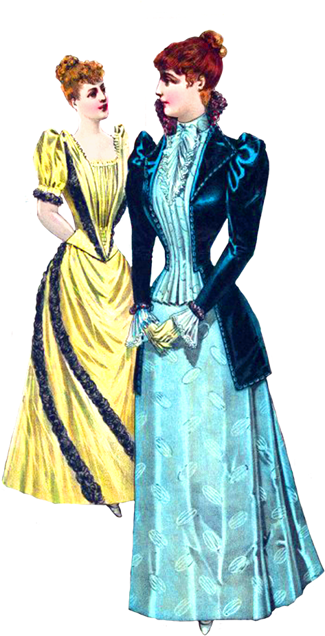 Victorian Women Fashion Illustration PNG Image