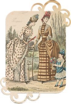 Victorian Womenand Child Illustration PNG Image