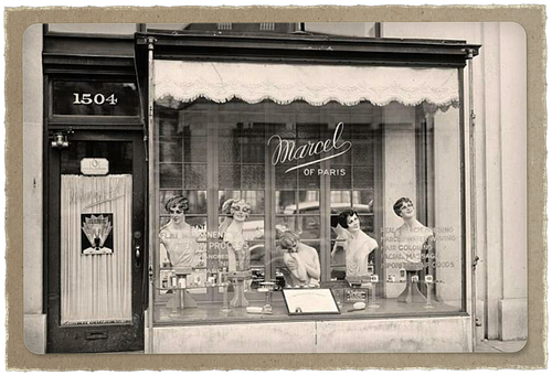 Vintage Beauty Salon Window Display PNG Image