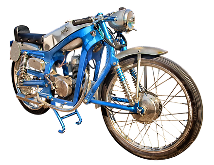 Vintage Blue Motorcycle Isolated PNG Image