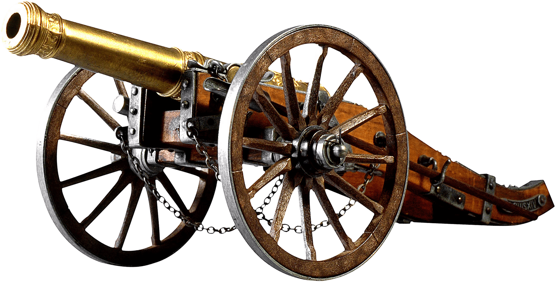 Vintage Brass Cannonon Wheels PNG Image