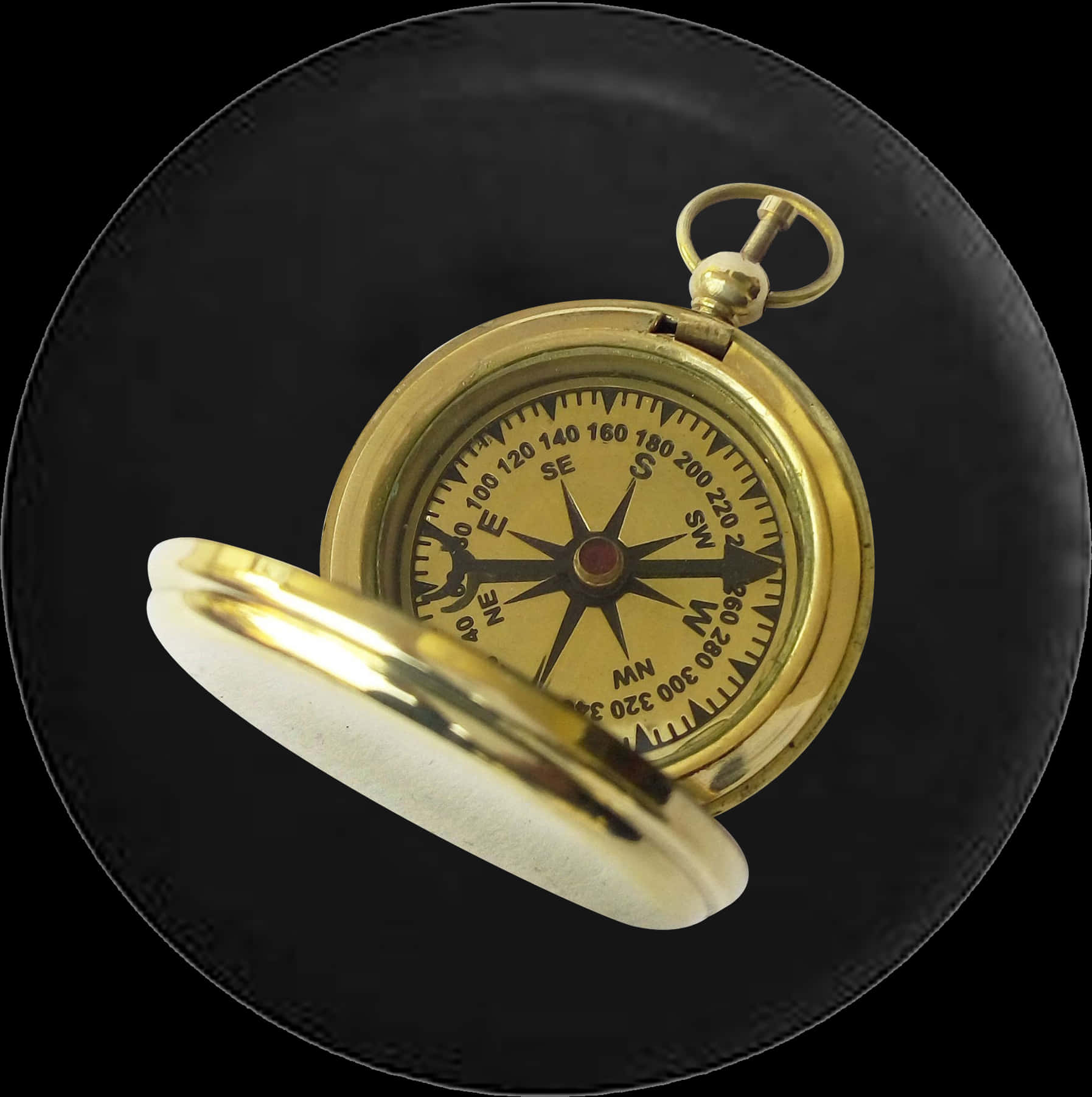 Vintage Brass Compass Black Background PNG Image