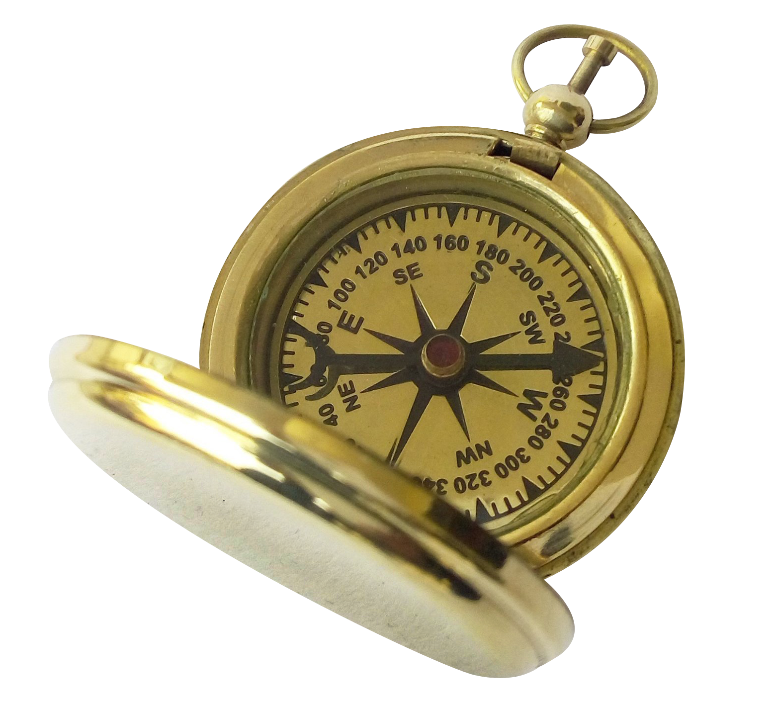 Vintage Brass Pocket Compass PNG Image