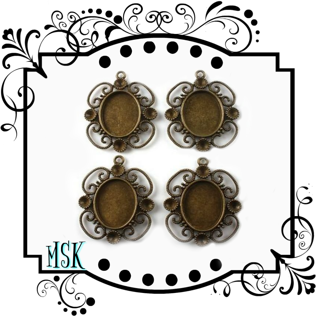 Vintage Bronze Cabochon Settings Earrings PNG Image