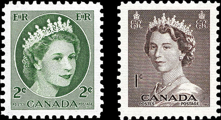 Vintage Canadian Queen Stamps PNG Image