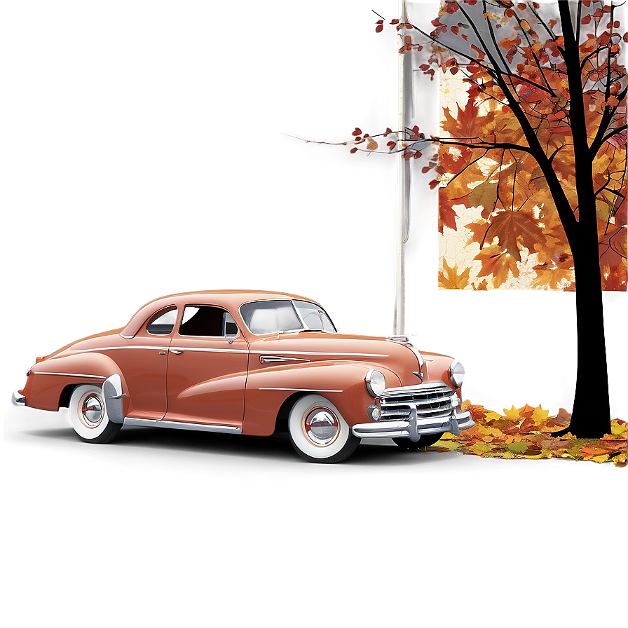 Vintage Car In Autumn Png Ncq PNG Image