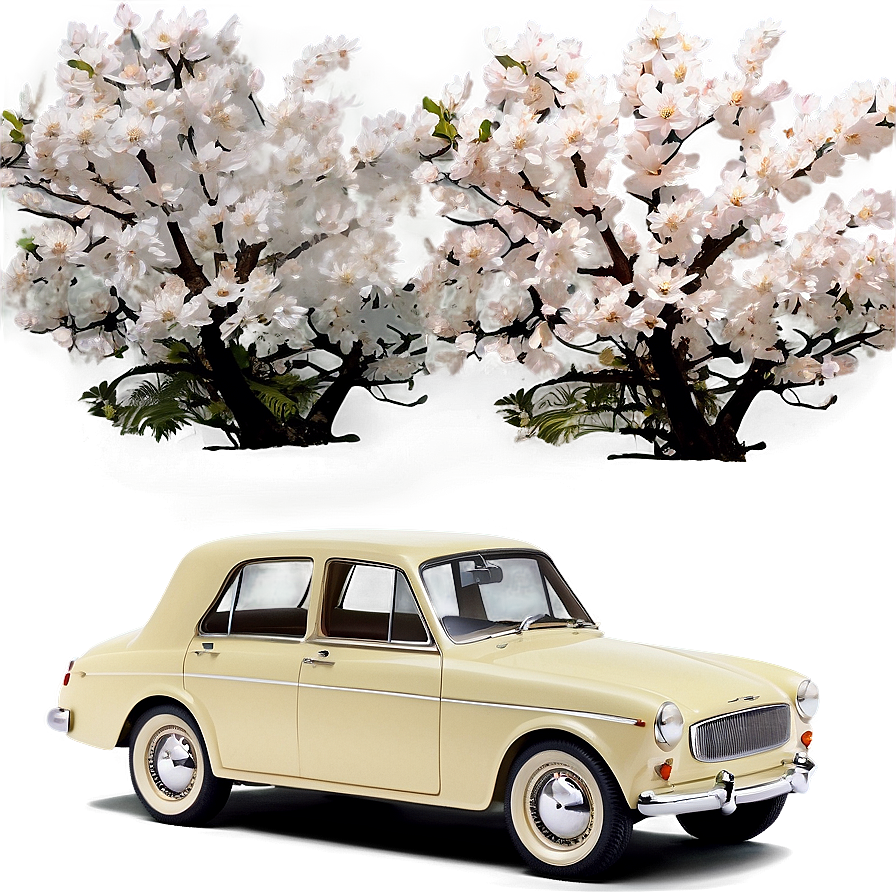 Vintage Car In Spring Blossoms Png 06252024 PNG Image