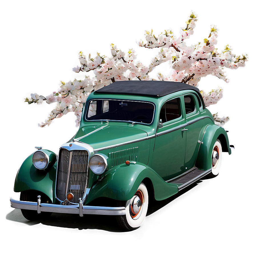 Vintage Car In Spring Blossoms Png 06252024 PNG Image