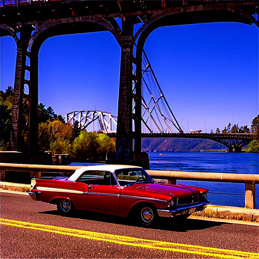 Vintage Car On Historic Bridge Png Clm60 PNG Image