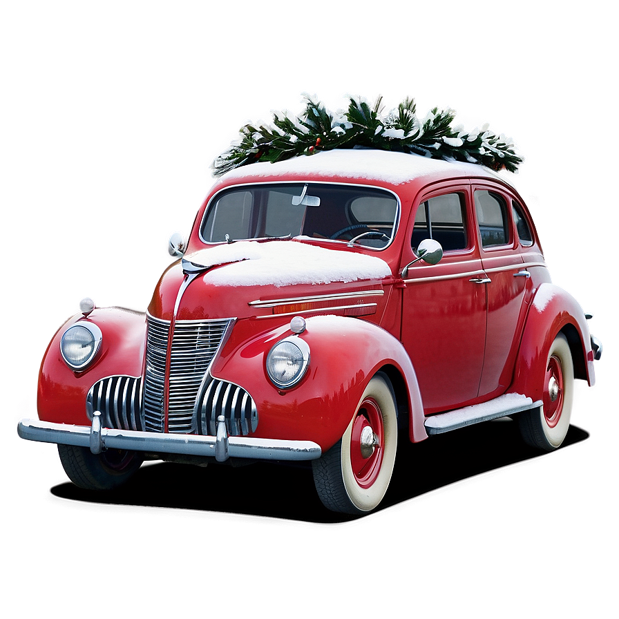 Vintage Car Winter Scene Png 06252024 PNG Image