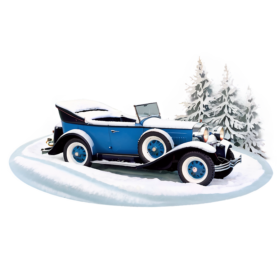 Vintage Car Winter Scene Png Otc PNG Image