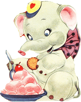 Vintage Cartoon Elephant Eating Ice Cream PNG Image