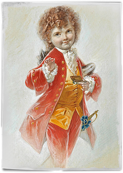 Vintage Child In Red Coat Illustration PNG Image