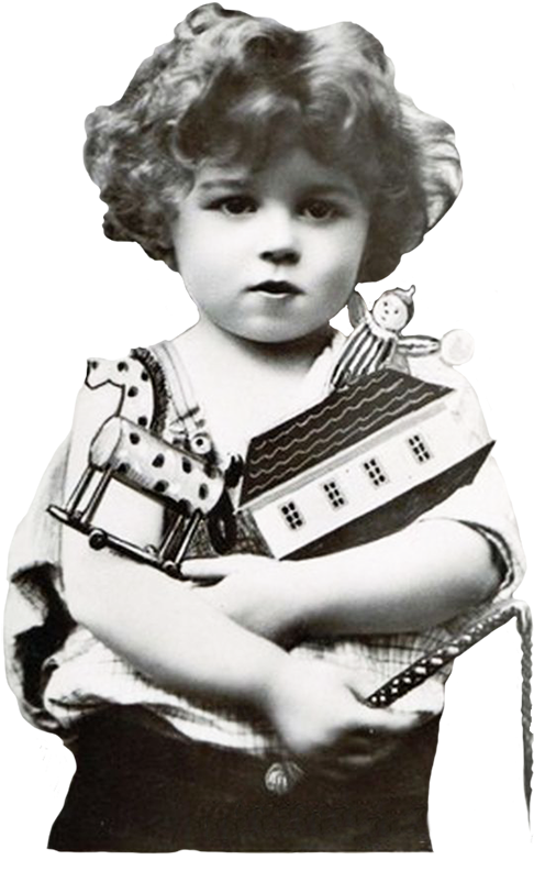 Vintage Child With Toy Houseand Doll PNG Image