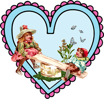 Vintage Children Playing Seesaw Heart Frame PNG Image