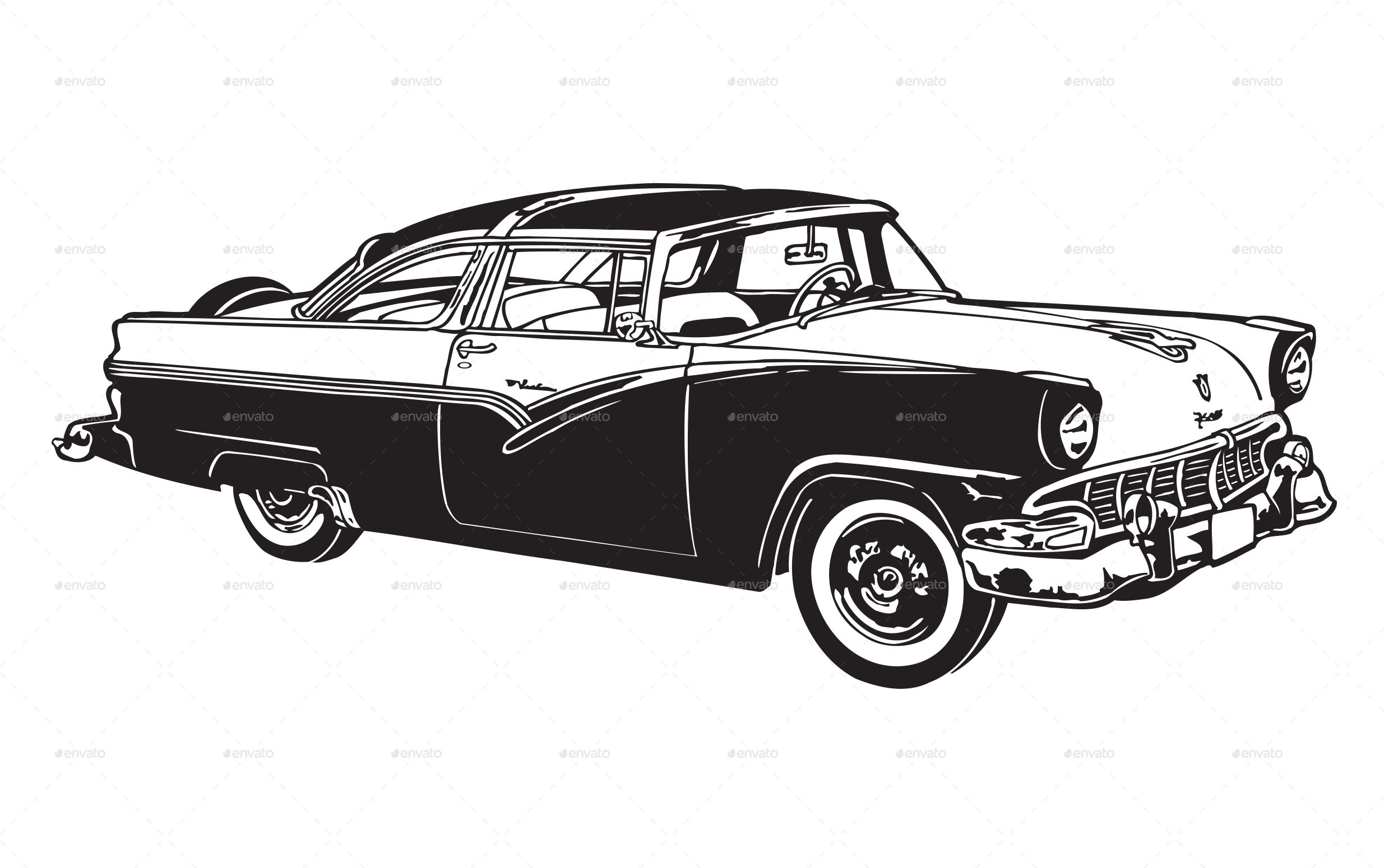 Vintage Classic Car Illustration PNG Image