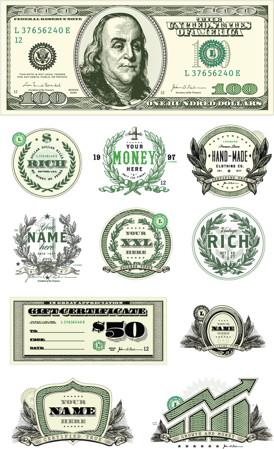 Vintage Dollar Design Elements PNG Image