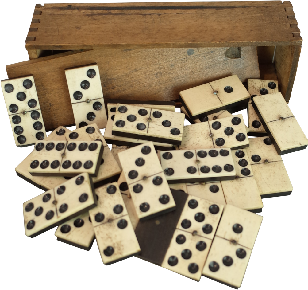 Vintage Dominoes Spilled From Box PNG Image