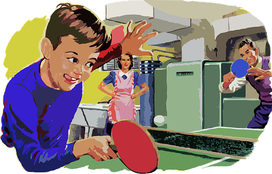 Vintage Family Playing Table Tennis PNG Image